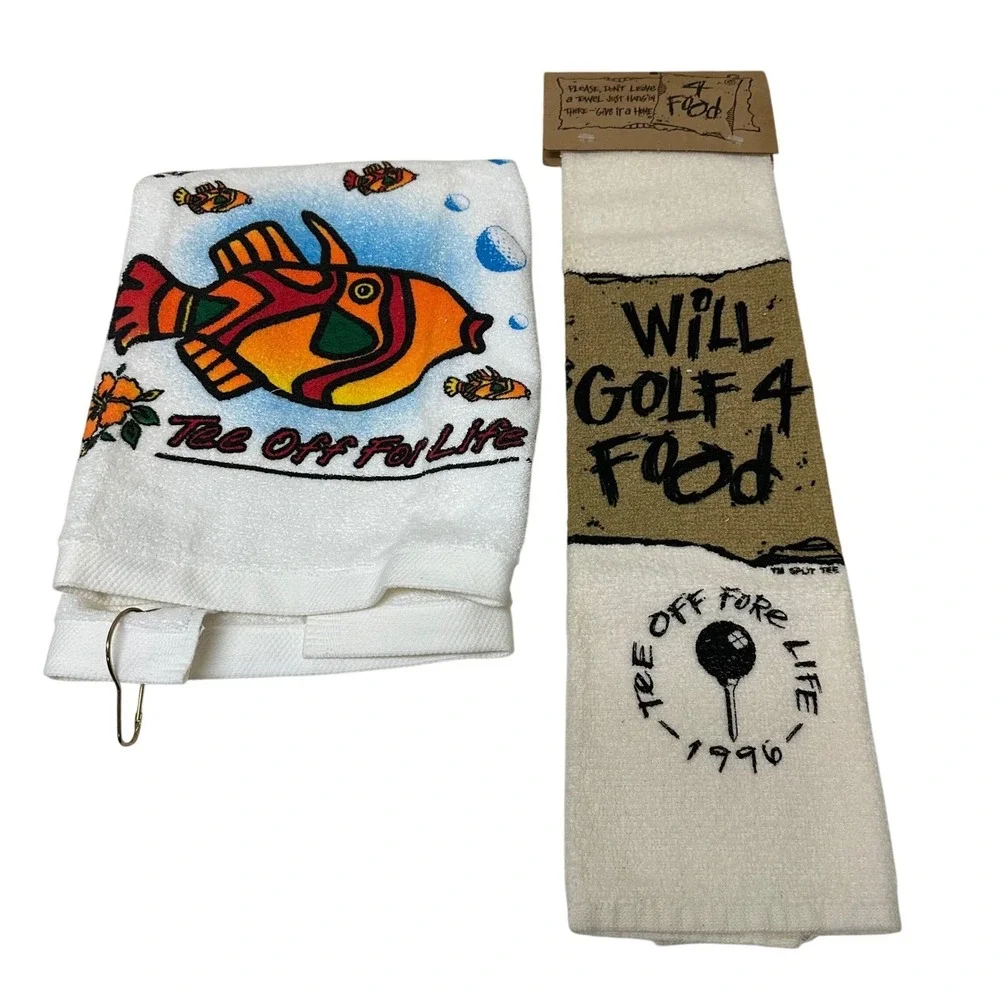 Vtg 4 Food Golf Towel Tee Off For Life Will Golf 4 Food 1996 Lot of 2 NEW NOS